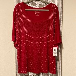 NWT 4 th of July Plus size red and silver INC top 1x